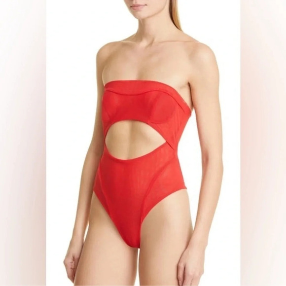 Kathryn Bowen Cutout Tube Sheer Bodysuit Red 10 Bold Statement Date Romantic - Picture 1 of 7